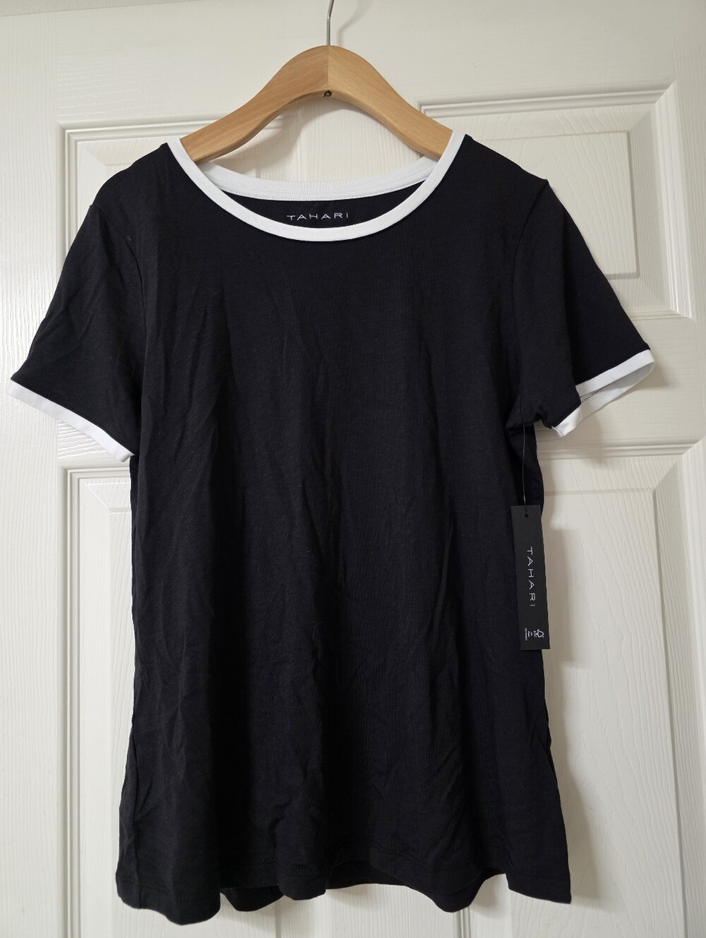 Tahari Black Short-Sleeve Tee with White Trim